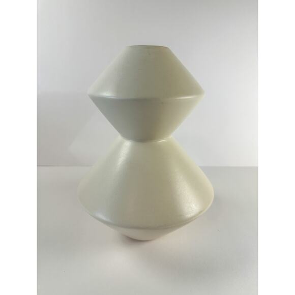 West Elm White Ceramic Vase 8" Tall Geometric Double Diamond Modern Decor - Picture 1 of 9